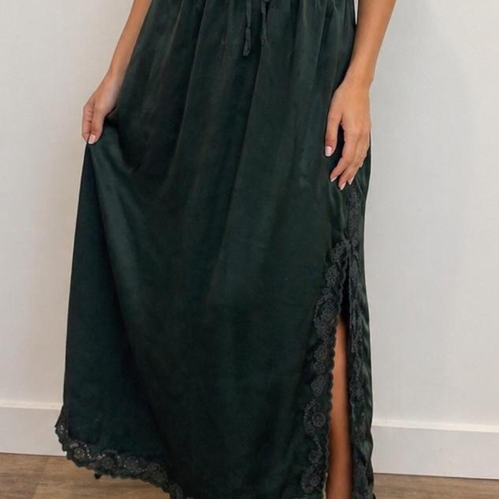 Satin forest green maxi skirt